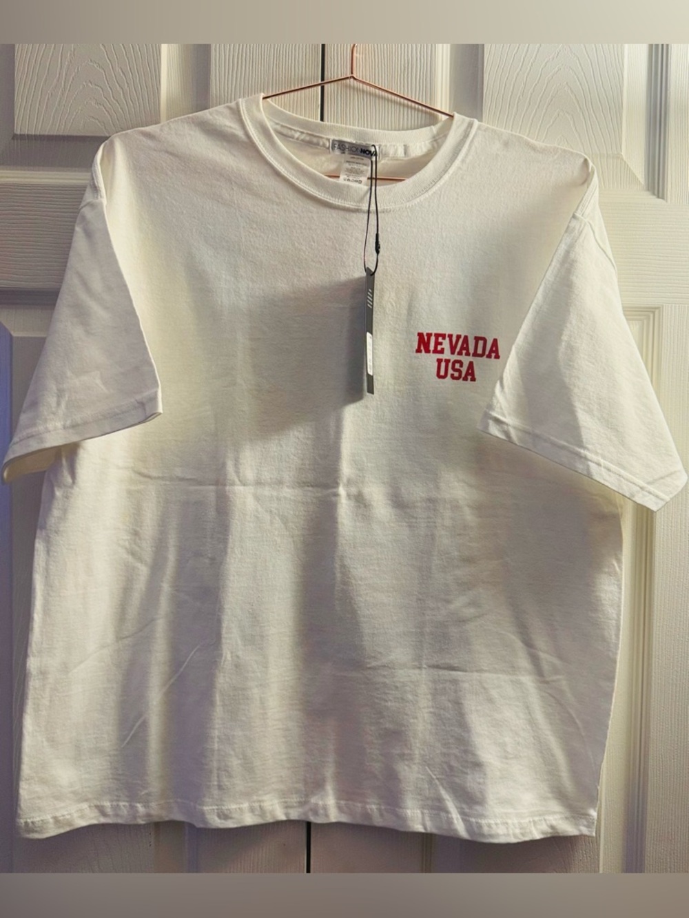 Fashion Nova White Tee with Red "Nevada USA" Chest Graphic